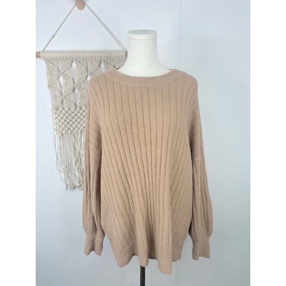 Aerie Oversized Ribbed Buttercream Sweater Medium Slouchy Plush Crewneck Tan - Picture 2 of 8